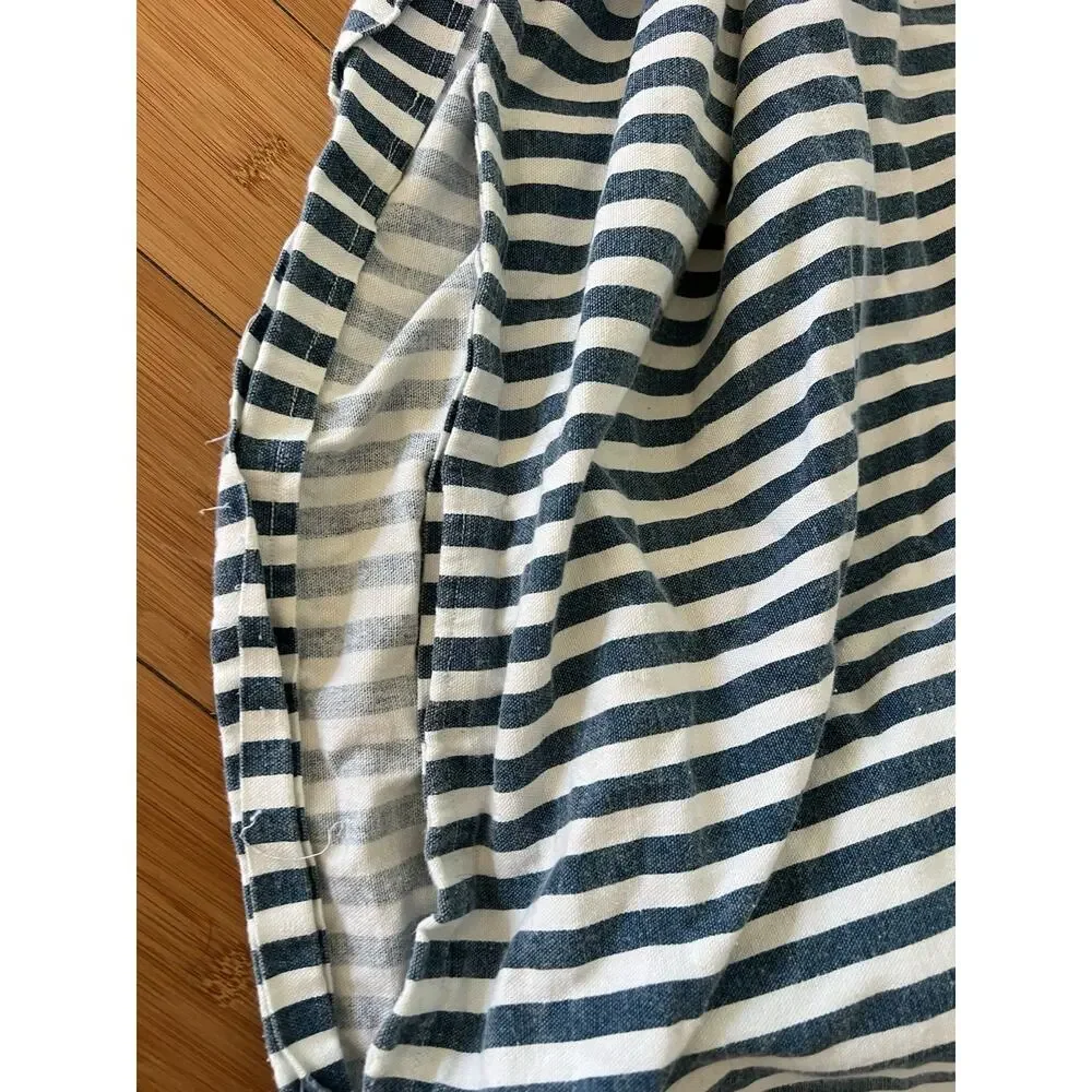 Full Duvet Cover Striped Navy Blue White 100% Heavy Cotton Minimalist Durable